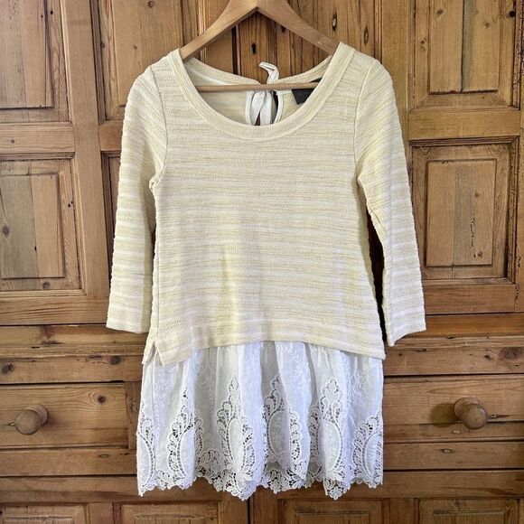 Sunday in Brooklyn Anthropologie XS Cream and‎ White Blouse Lace Tunic - Picture 1 of 12